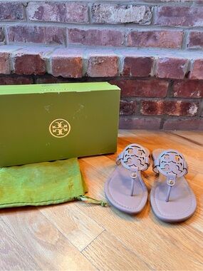Tory Burch Light Sand Nude Tan Leather Miller Sandals